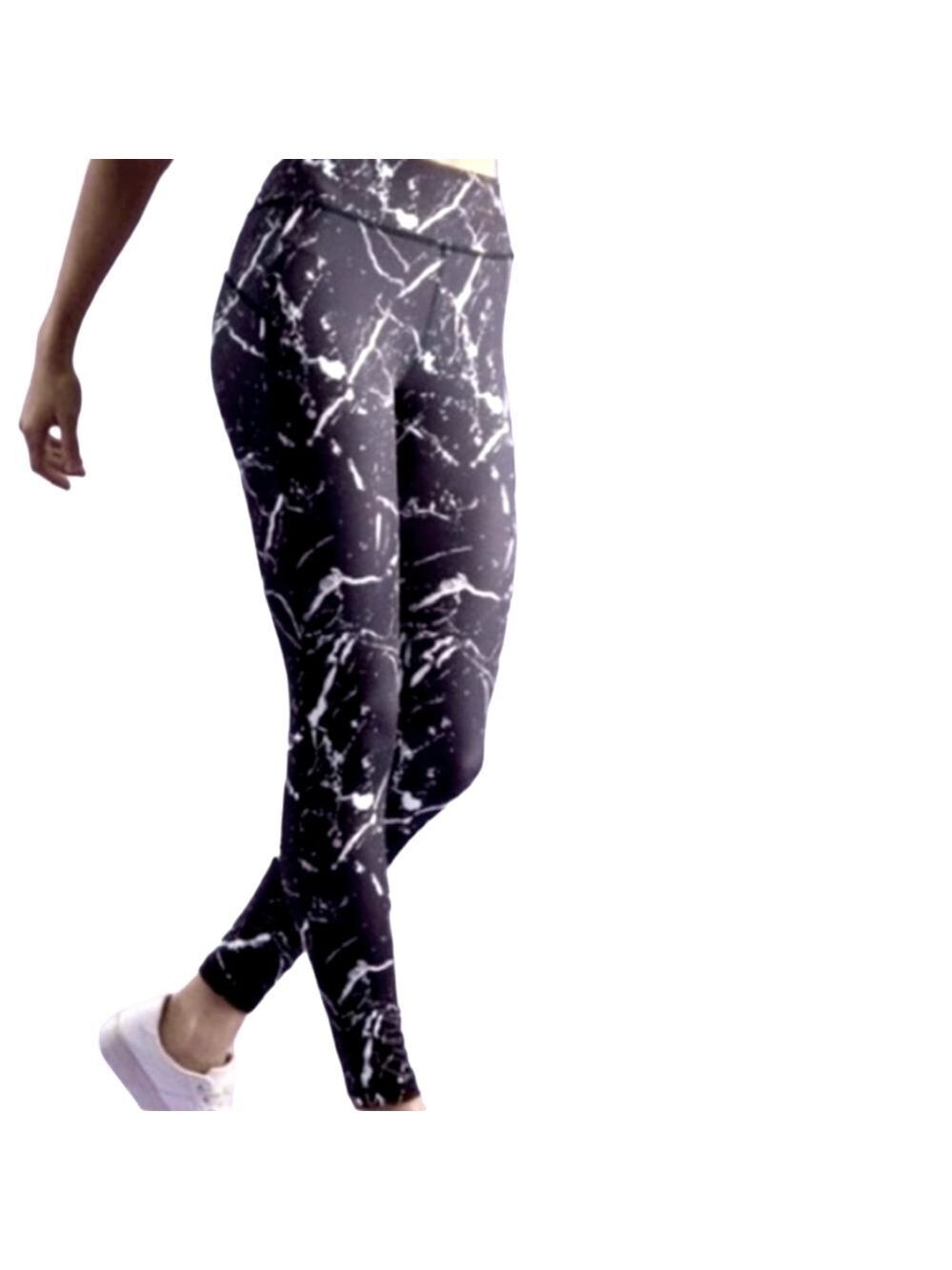ARITZIA TNA Cotton Blend Yoga Waist Black & Cream Abstract Leggings Size Small